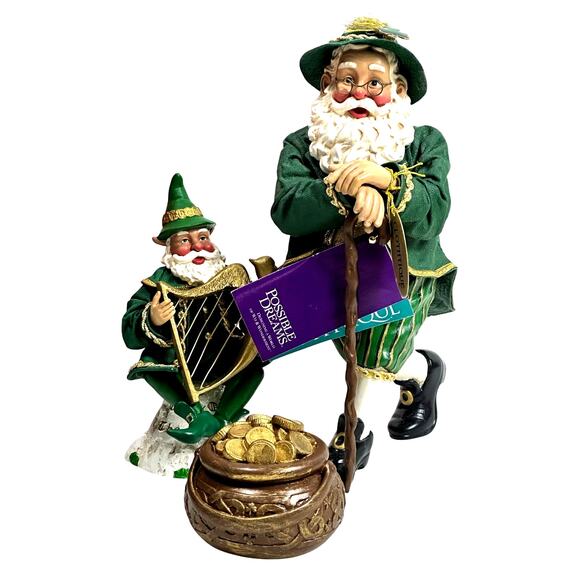 Clothtique Possible Dreams 2001 “Shamrock Claus” 890140 Santa Elf & Pot of Gold - Picture 1 of 12
